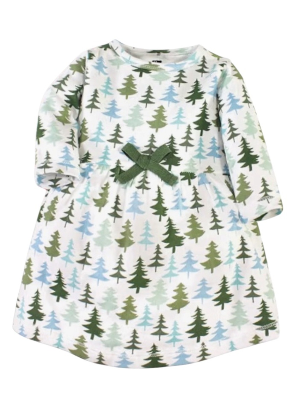 Hudson Baby Long-Sleeve White Holiday Tree Print Dress Green Bow NWT Size 4T